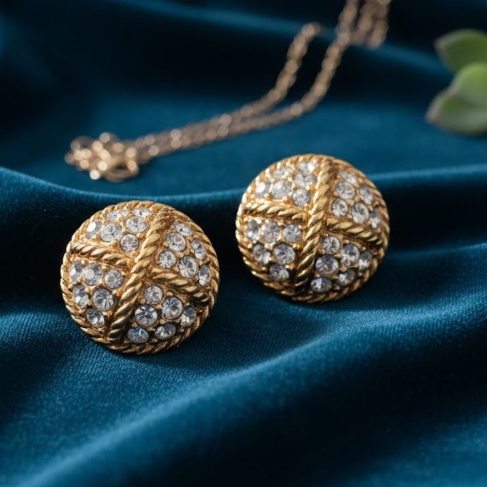 Vintage Swarovski Pave Crystal Gold Tone Clip-On Earrings